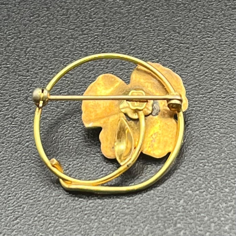 Creed 12K Gold Filled & Sterling Enamel Flower Brooch Mid Century Pearl Pin - Picture 10 of 11